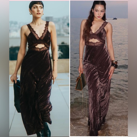 ZARA ~ ✨Viral ✨~ VELVET LACE MIDI DRESS - Picture 15 of 17